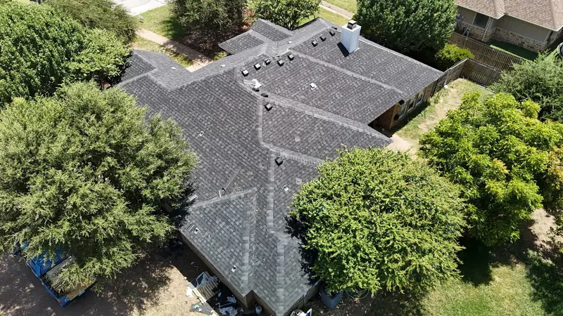 Finished roof on a single storey Waco home, from above